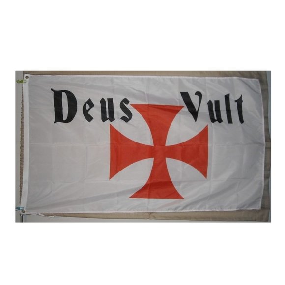 Deus Vult 3'x5' White Horizontal Flag Banner Crusades Templar Teutonic Knights - Picture 1 of 2